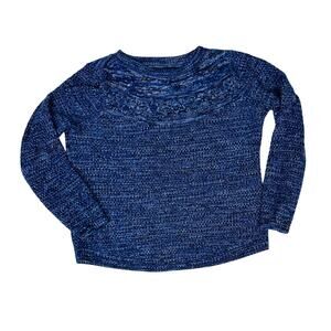Croft & Borrow navy blue Cable Knit yoke crewneck pullover sweater sz Petite Med